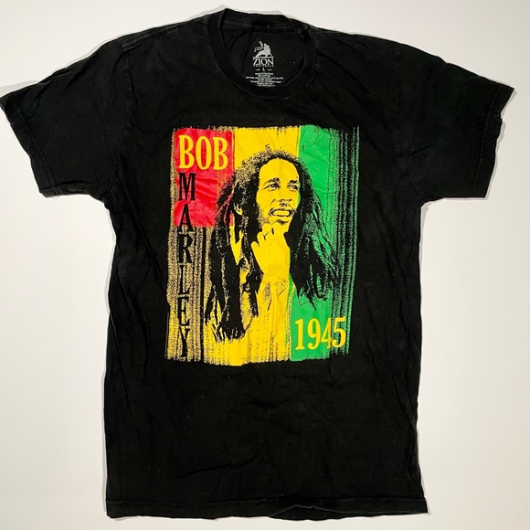 Zion Rootswear Bob Marley 1945 Black Red Yellow Green T-Shirt Short Sleeve - L - Picture 1 of 3